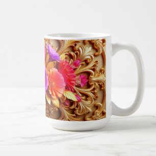 Taza De Café Marco dorado elegante con flores