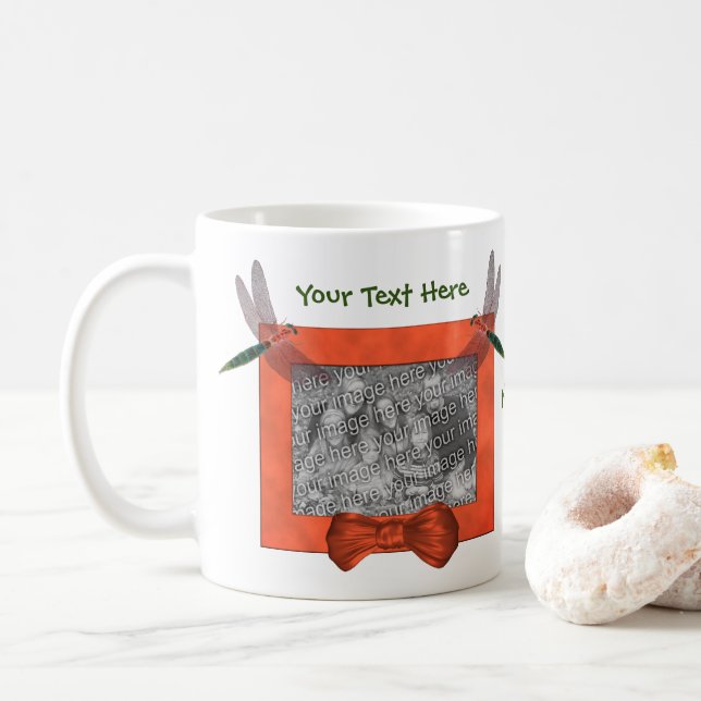 Taza De Café Marco Dragonflies Añadir foto personalizada (Con donut)
