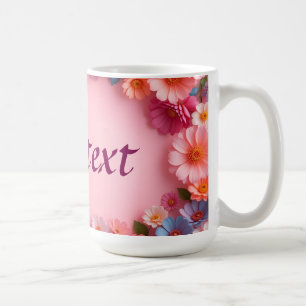 Taza De Café Marco floral colorido sobre fondo rosa claro