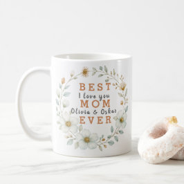 Taza De Café Marco floral con los nombres de los niños y de ust