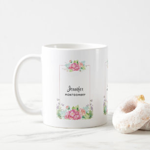 Taza De Café Marco floral de acuarela rosa moderno