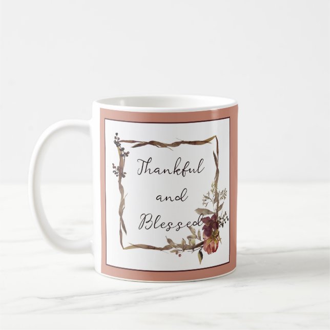 Taza De Café Marco floral de otoño con texto   (Izquierda)