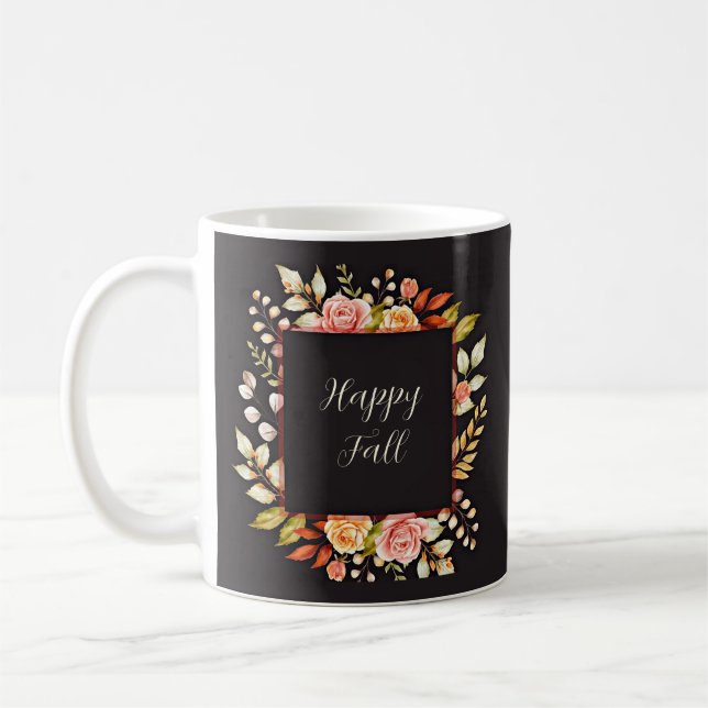 Taza De Café Marco floral de otoño con texto personalizable  (Izquierda)