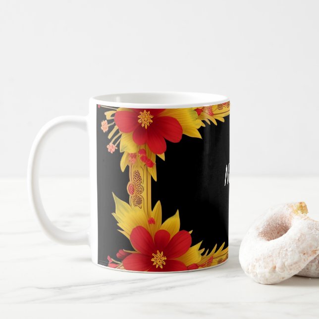 Taza De Café Marco Floral Elegante (Con donut)