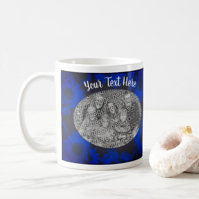 Taza De Café Marco fotográfico girasol azul personalizado (Con donut)