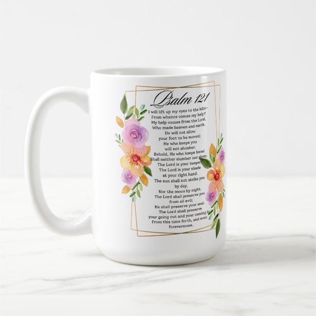Taza De Café Marco Geométrico Floral Psalm 121 (Izquierda)