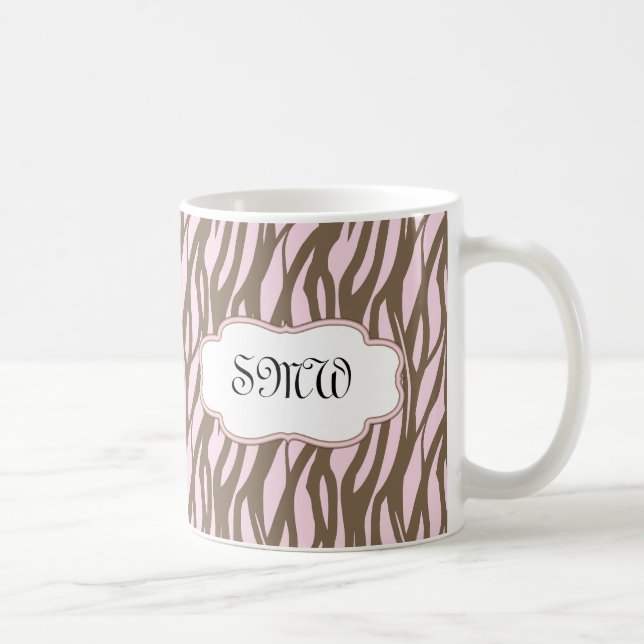 Taza De Café Marco monograma blanda rosa y marrón (Derecha)
