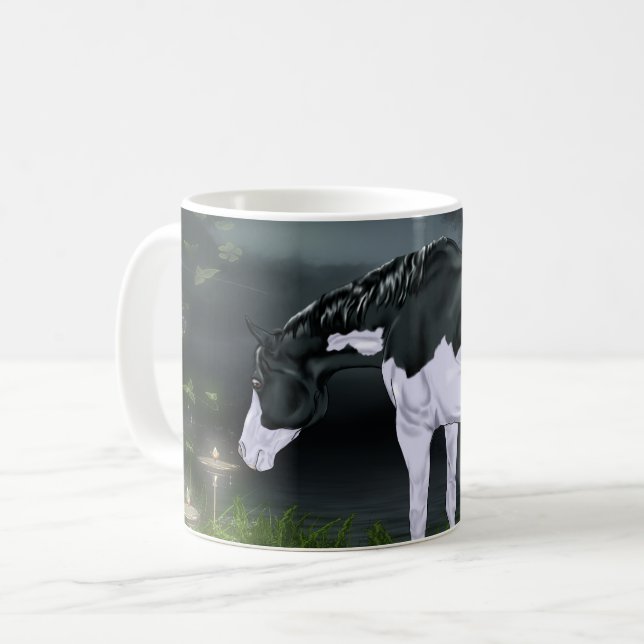 Taza De Café Marco negro y blanco sobre un caballo de pintura (Anverso izquierdo)
