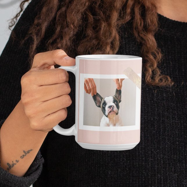 Taza De Café Marco rosa pastel moderno | Foto personal de perro (Subido por el creador)