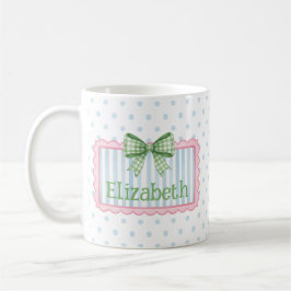 Taza De Café Marco Rosa y Azul con Lazo de Cuadros Verde
