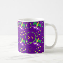 Taza De Café Mardi Gras cuentas Máscara Verde Púrpura dorada