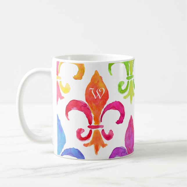 Taza De Café Mardi Gras Fleur de lis Monograma (Izquierda)