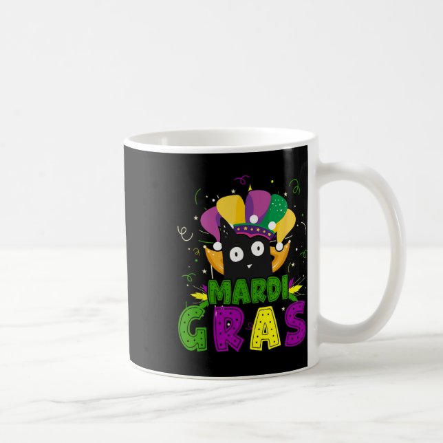Taza De Café Mardi Gras Gracioso Gato Negro Con Gato De Payaso  (Derecha)