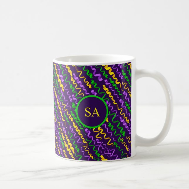 Taza De Café Mardi Gras Green Golden Purple Ribbons (Derecha)