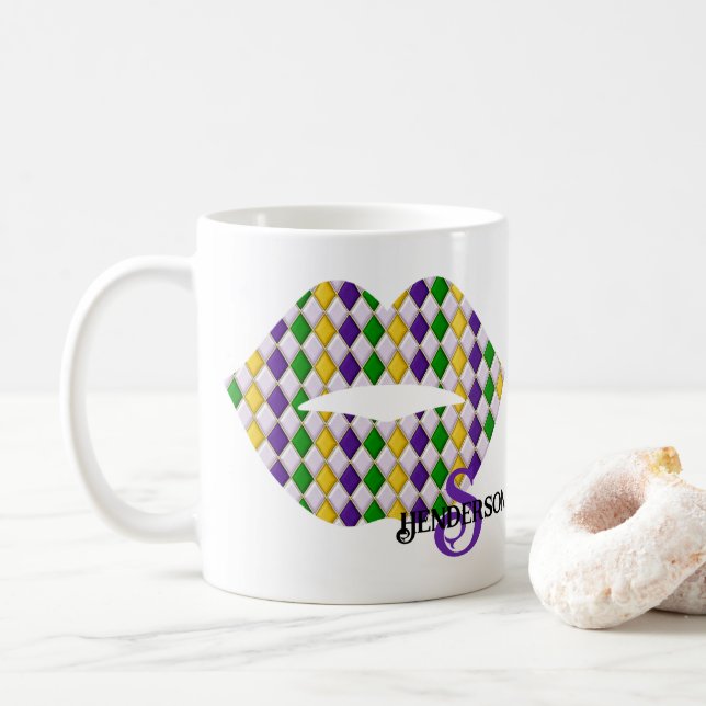 Taza De Café Mardi Gras Lips Personalizado Café Mug (Con donut)