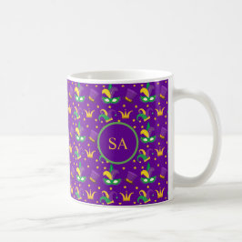 Taza De Café Mardi Gras Máscara Oro Verde Morado Payaso Gorra