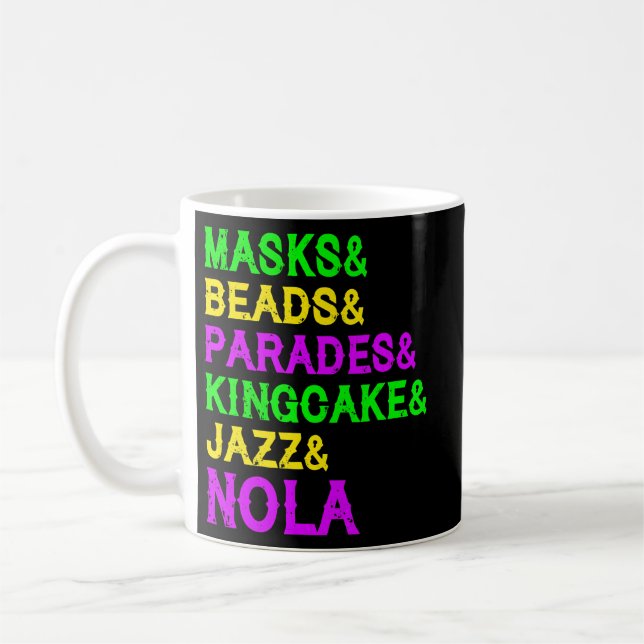 Taza De Café Mardi Gras máscaras Jazz Parade King Cake Carni (Izquierda)