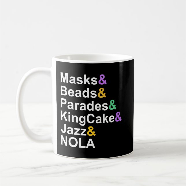 Taza De Café mardi gras máscaras perlas desfiles kingcake jazz  (Izquierda)