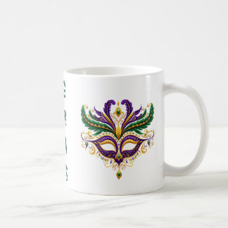 Taza De Café Mardi Gras Mask Mug, Purple, Green, Yellow