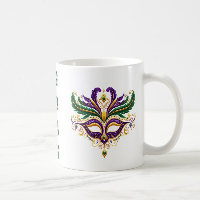 Taza De Café Mardi Gras Mask Mug, Purple, Green, Yellow (Derecha)