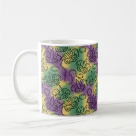 Taza De Café Mardi Gras Masks and Beads Doodle Art Style