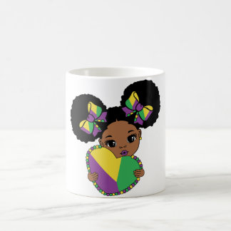 Taza De Café Mardi Gras Niña Con El Corazón