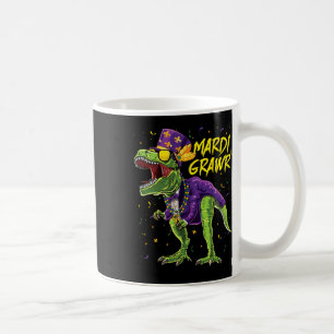 Taza De Café Mardi Grawr T-rex Dinosaur Dino Mardi Gras Kids Bo