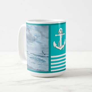 Taza De Café Marea costera del Pacífico/playa/gaviotas/olas/anc