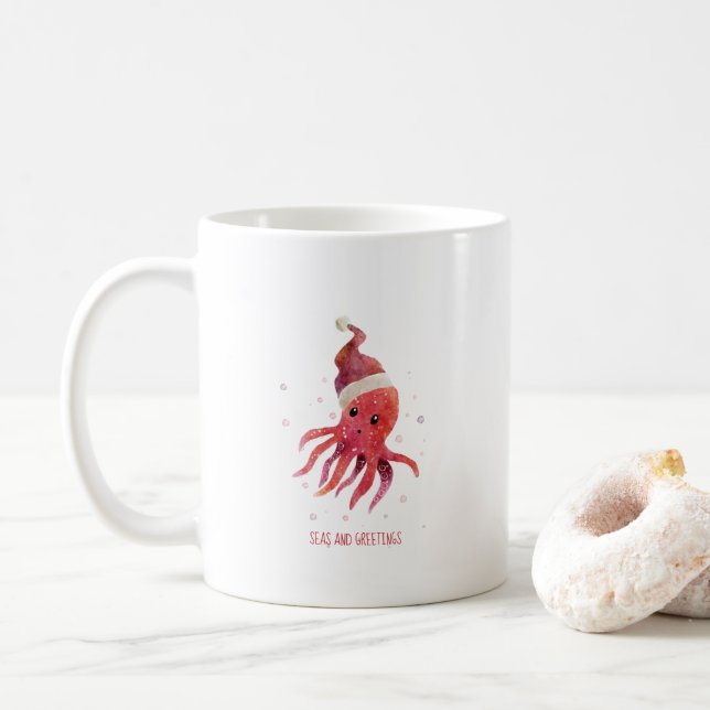 Taza De Café Mares de Octopus y saludos Santa Hat (Con donut)