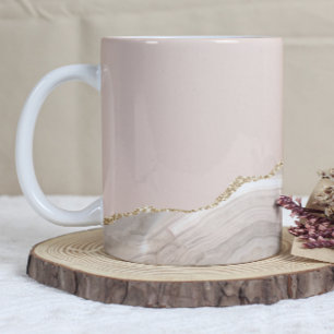 Taza De Café Marfil Beige Taupe Ágata Dorado Brillante
