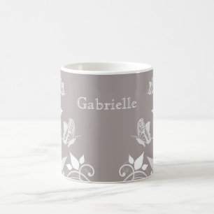 Taza De Café Marfil Mariposa Floral Mug