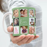 Taza De Café Margaje de foto madre verde<br><div class="desc">Un regalo para tu madre, celebrando su vida con un collage de 14 fotos. Texto blanco: La mejor mamá de todos los tiempos. Personalice y utilice sus propias fotos de ella, sus hijos, esposo, mascotas, amigos. Fondo verde de sabio. Perfecto como regalo del Día de la Madre, para cumpleaños y...</div>