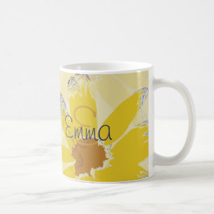 Taza De Café Margarita amarilla retra con monograma