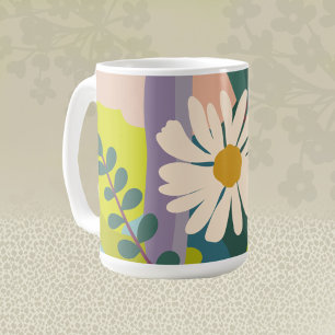 Taza De Café Margarita Negrita Florece con Bloques de Color Col