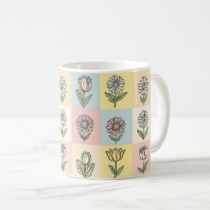 Taza De Café Margarita retro Rojo Rosa Azul Acuático Floral Cum