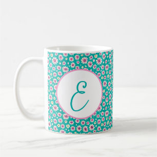 Taza De Café Margaritas acuarela rosa y amarillo monograma