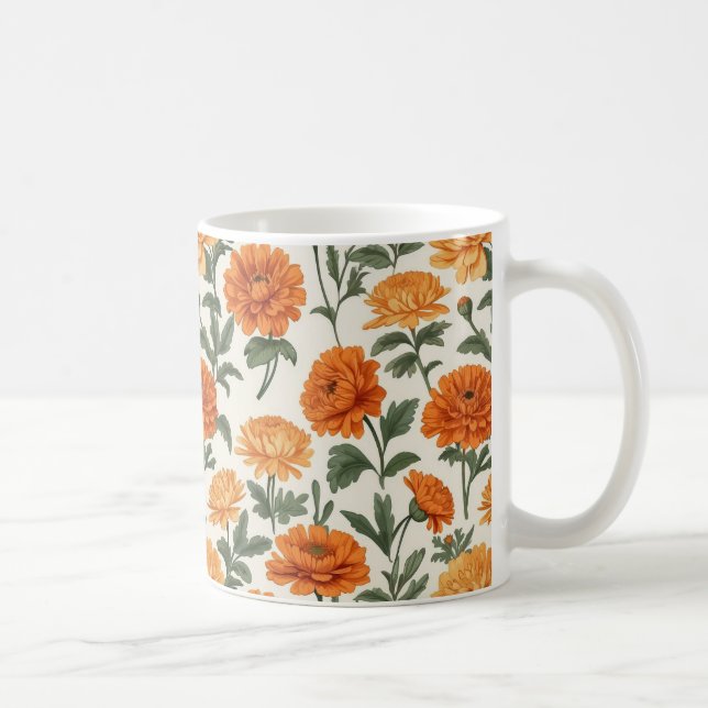 Taza De Café Margaritas de Otoño Dorado Naranja Patrón de Folla (Derecha)