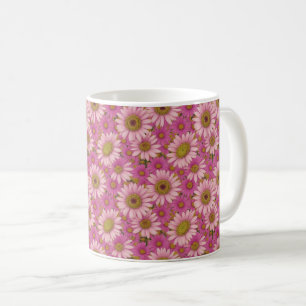Taza De Café Margaritas pequeñas rosadas y blancas
