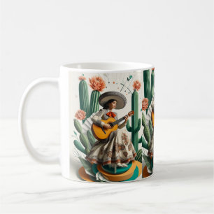 Taza De Café Mariachi Melody: Guitarista Vintage y café Cacti