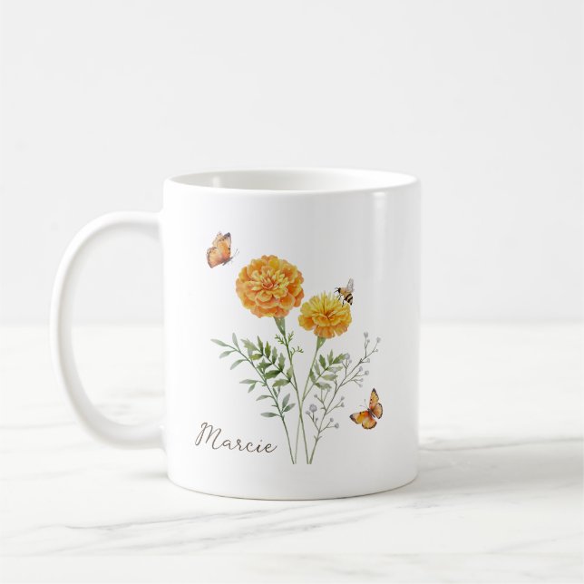 Taza De Café Marigold Birth Month Flower (Izquierda)