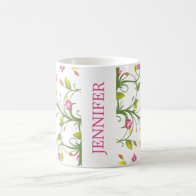 Taza De Café Marina de Vino Rosa Floral Elegante Personalizada (Centro)