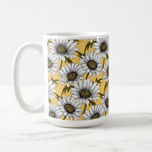Taza De Café Marinas blancas, flores silvestres en amarillo (Izquierda)