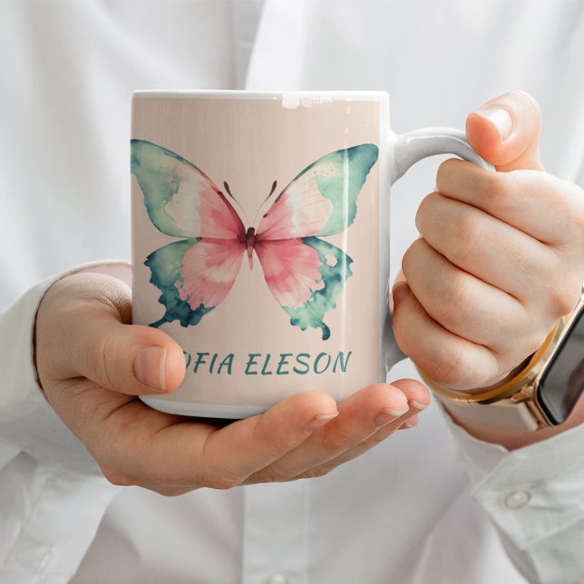 Taza De Café Mariposa acuarela Girly Feminly Rubor Pink (Subido por el creador)