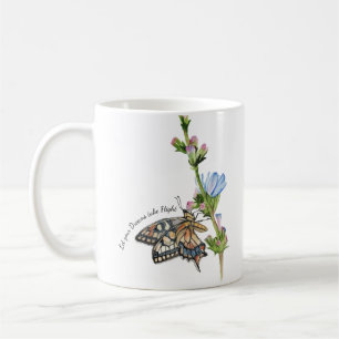 Taza De Café Mariposa acuarela sobre una flor de achicoria
