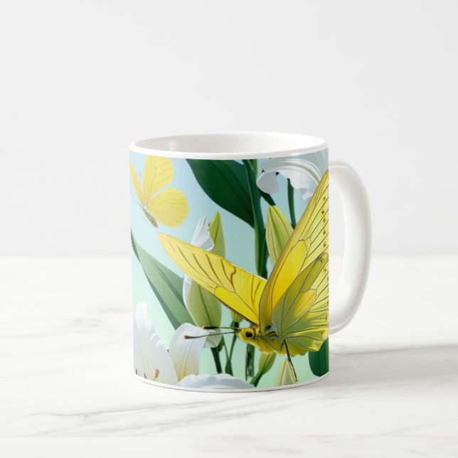 Taza De Café Mariposa amarilla blanca (Anverso derecho)