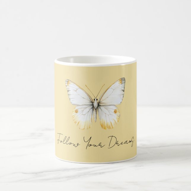 Taza De Café Mariposa Amarilla Blanca (Centro)