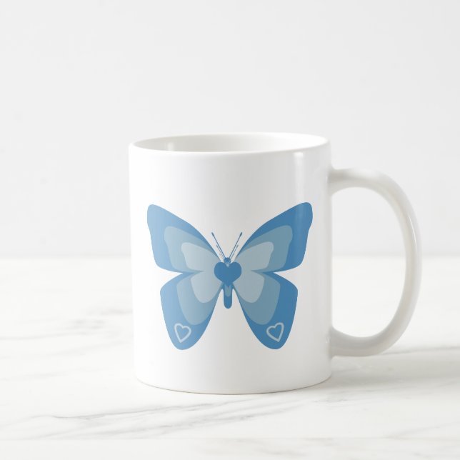 Taza De Café Mariposa azul con los corazones (Derecha)