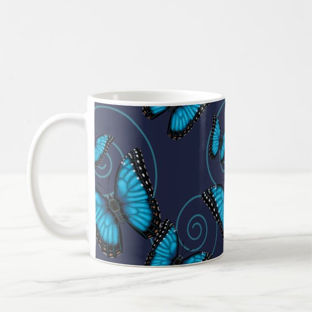 Taza De Café Mariposa azul del remolino de Morpho (Izquierda)