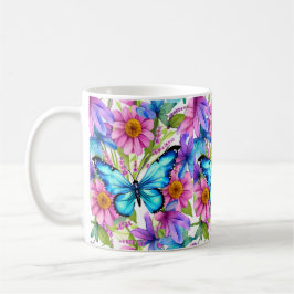 Taza De Café Mariposa azul en un campo de flores