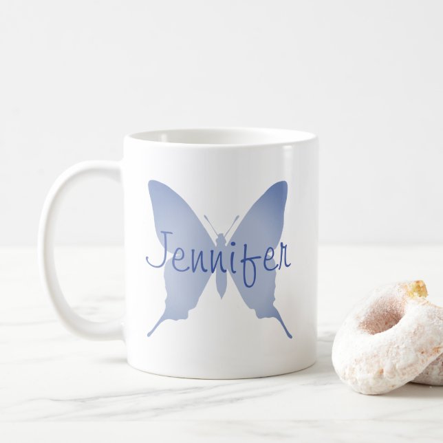 Taza De Café Mariposa azul ocmbre personalizada (Con donut)